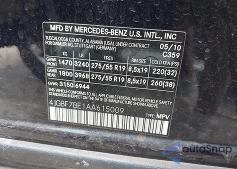 2010 Mercedes-Benz Gl 450 4Matic z USA, uszkodzony, nr VIN 4JGBF7BE1AA615009